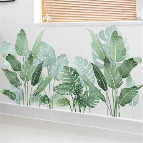 2pcs Tropical Green Leaves Wall Stickers Self-adhesive Wall