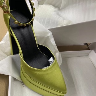 Brand Double Platform Block Heel Women High Heeled Shoes Sat