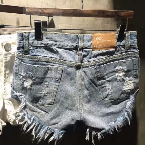 -20015-21 summer new one ripped shorts raw edge shorts hot p
