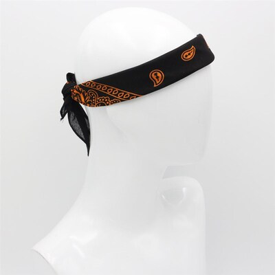 Black With Orange Paisley Cotton Bandanas Men Hiphop Headban