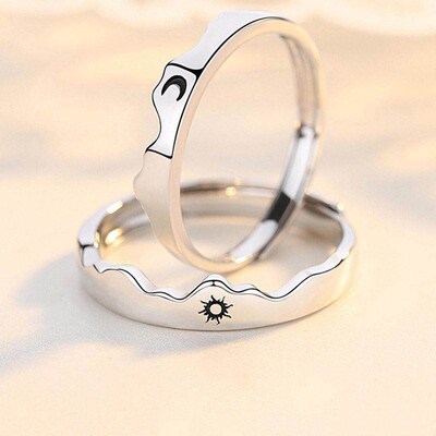 2Pcs Sun Moon Couple Rings Open Adjustable Ring Eachother Lo