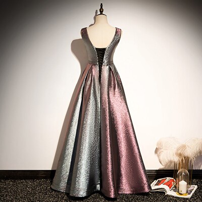 Sparkly V-Neck Red Prom Dresses Puff Sleeves A-Line  Evening