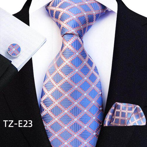 Luxury Blue Plaid Dot Silk Ties For Men Solid Wedding Access