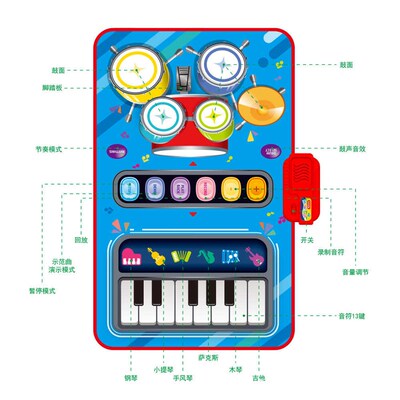 2 In 1 Piano Mat for Kids Piano Keyboard & Jazz Drum Music T