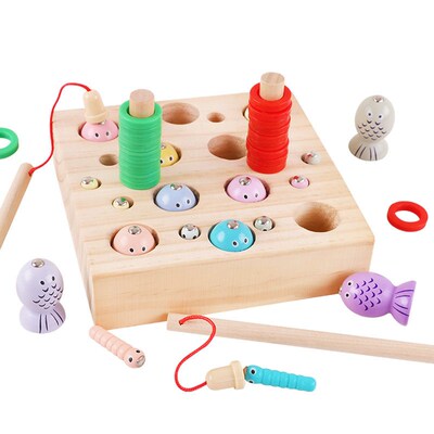 Wooden early education hoop counting cognitive magnetic dou