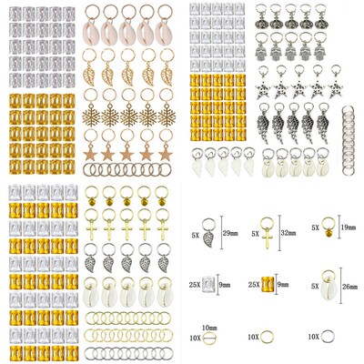 50-160pcs Metal African Hair Rings Beads Cuffs Tubes Charms