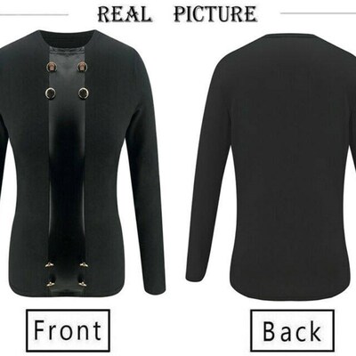 Warm Black Blouse Shirts Elegant PU Leather Womens Tops Blou