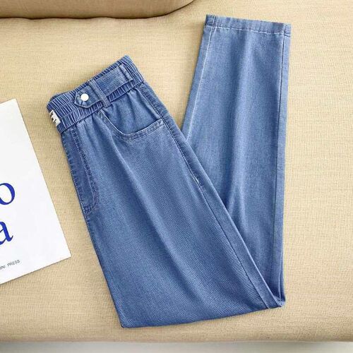 Smoky Grey Tencel Jeans Womens Summer Thin New Arrival High