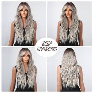 Long for Wavy Wig Ombre Synthetic Blonde Grey Women