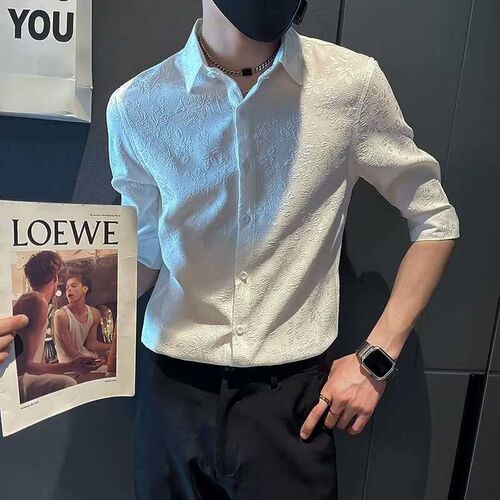 Summer Ice Silk White Shirt Mens Short-sleeved Ins tendy Br