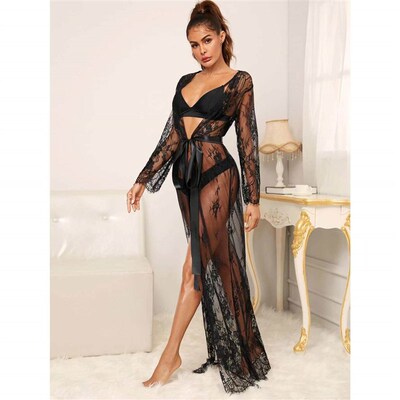 Flirting lace lace nightgown, home wear, lace up bathrobe,