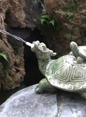 假山鱼池喷水摆件 陶瓷龙头龟 水族鱼缸园林园艺家居造景装饰摆件