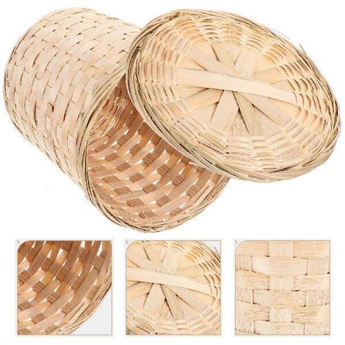 Woven Bamboo Basket Egg Storage Bin with Lid Flowerpot