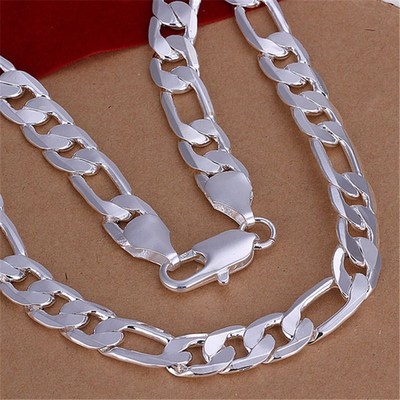 sStamped Silver color necklace for men classic 12MM