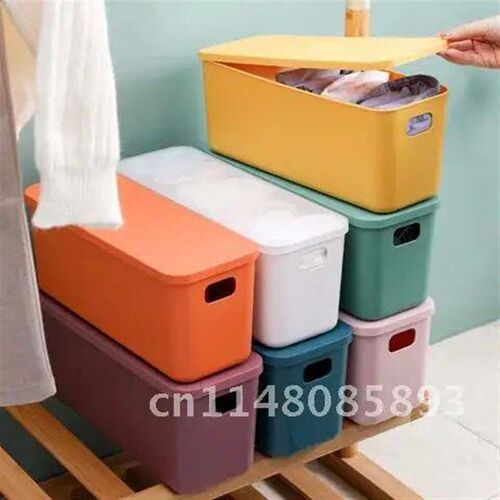 High and narrow desktop sundries storage box with lid for