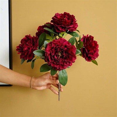 40cm Rose Pink White Silk Peony Artificial Flowers Bouquet