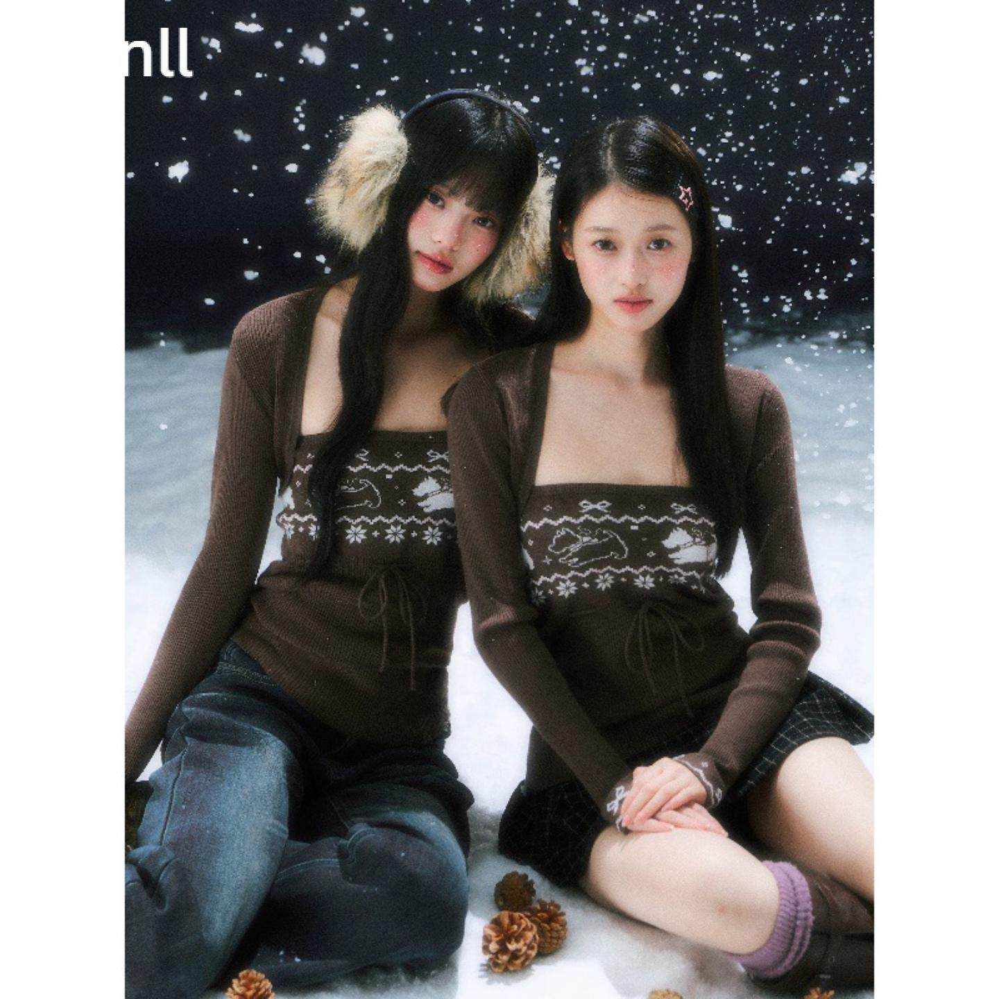 费尔岛毛衫2025女咖色毛衣叠穿两件套针织开衫外套秋冬,女装/女士精品,毛针织衫,淘宝优惠券,粉丝福利购,淘宝优惠卷