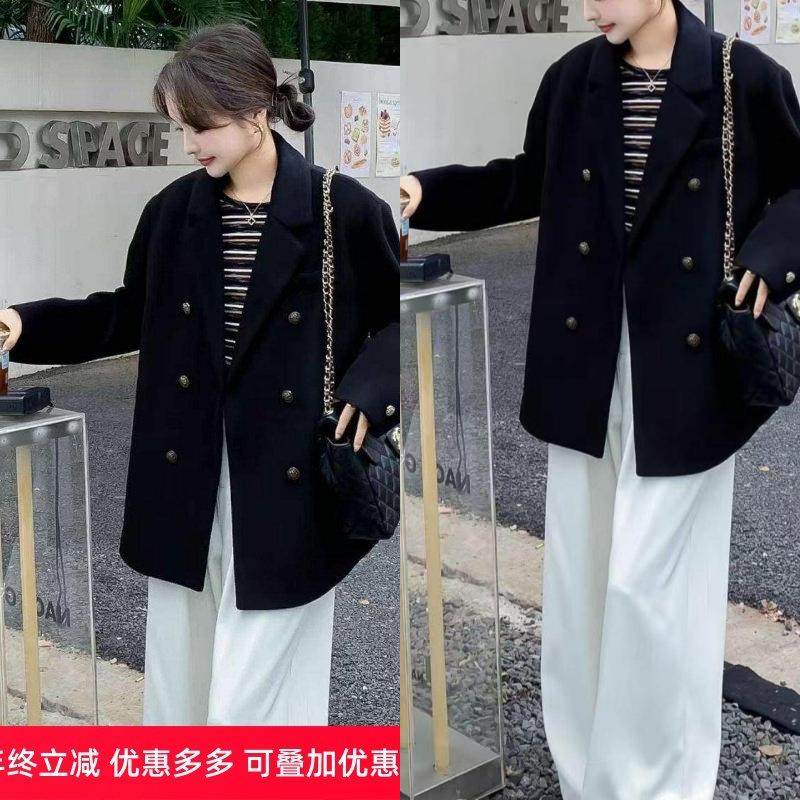 胖MM黑色西装宽松气质毛呢外套韩系新款秋冬加厚赫本时尚呢子大衣,女装/女士精品,毛呢外套,淘宝优惠券,粉丝福利购,淘宝优惠卷