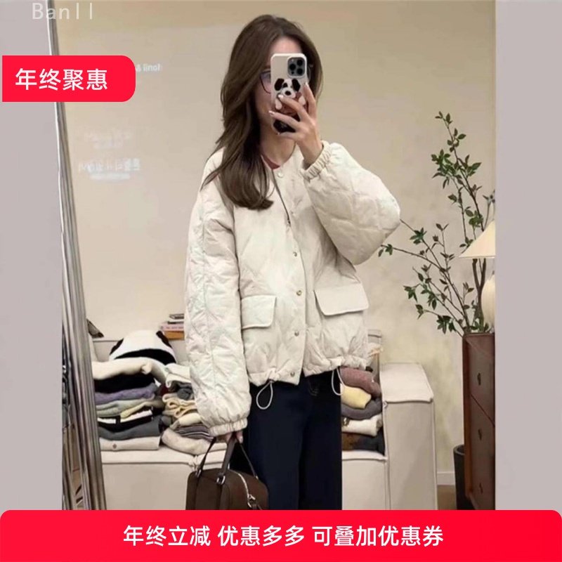 韩版菱形加棉短外套女2025年冬季新款时尚设计感休闲显瘦轻薄棉服,女装/女士精品,短外套,淘宝优惠券,粉丝福利购,淘宝优惠卷