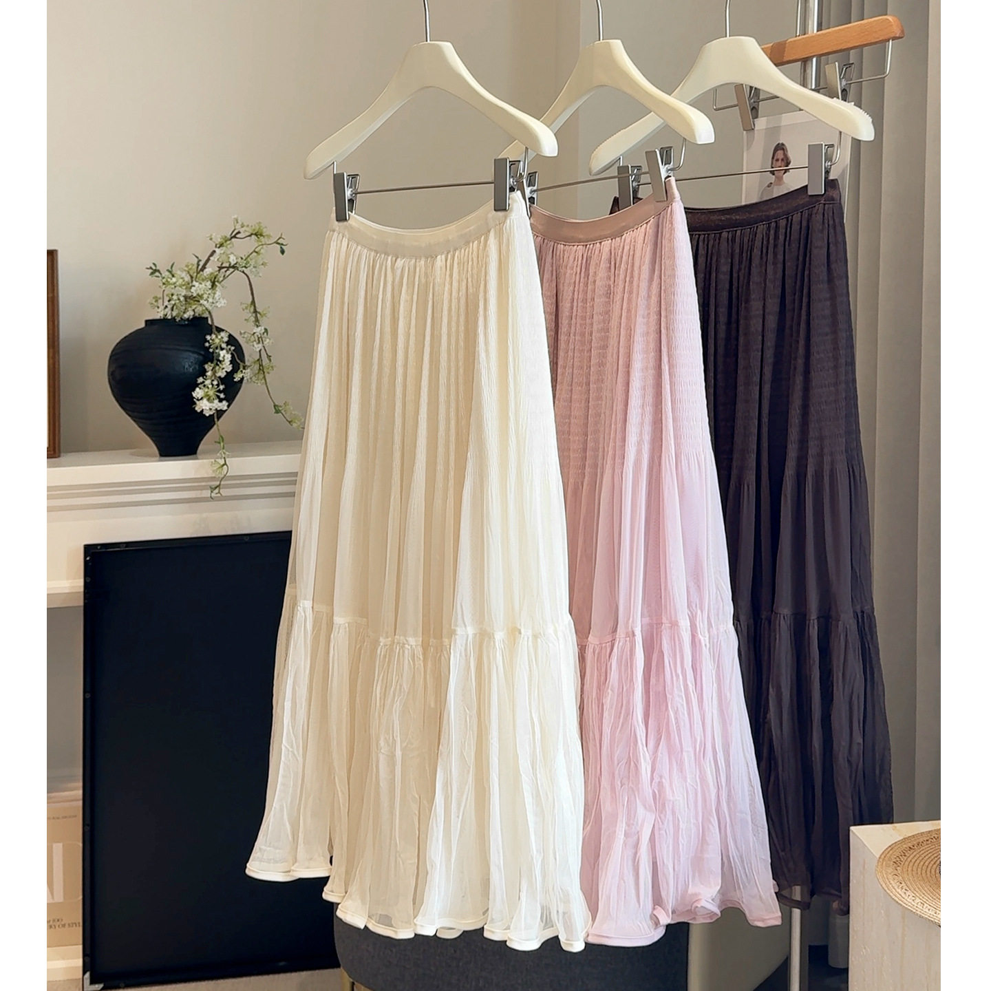 超仙褶皱网纱拼接半身裙女秋2025