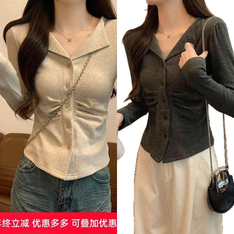 棉polo领不规则褶皱长袖恤女秋冬内搭外穿修身打底衫正肩上衣,女装/女士精品,POLO衫,淘宝优惠券,粉丝福利购,淘宝优惠卷