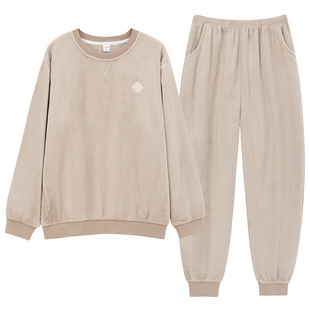 加厚套头休闲可外穿男士 冬天珊瑚绒睡衣男款 家居服套装 抗静电