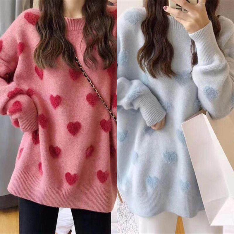秋冬时尚款甜美爱心软糯毛衣宽松甜美风外穿设计感针织打底衫上衣,女装/女士精品,毛针织衫,淘宝优惠券,粉丝福利购,淘宝优惠卷