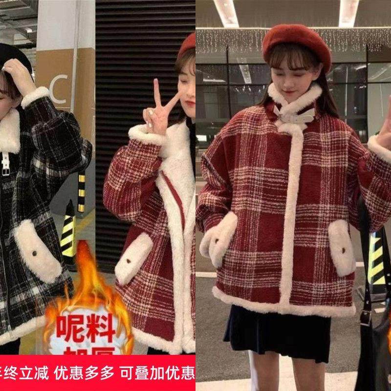 加绒加厚大衣长袖女2025秋冬季新款韩版毛绒复古格子毛呢外套上衣,女装/女士精品,毛呢外套,淘宝优惠券,粉丝福利购,淘宝优惠卷