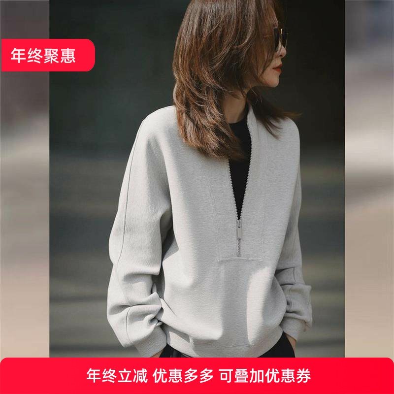 灰色半高领拉链卫衣2026秋季新款宽松休闲百搭显瘦加绒加厚上衣女,女装/女士精品,旗袍,淘宝优惠券,粉丝福利购,淘宝优惠卷