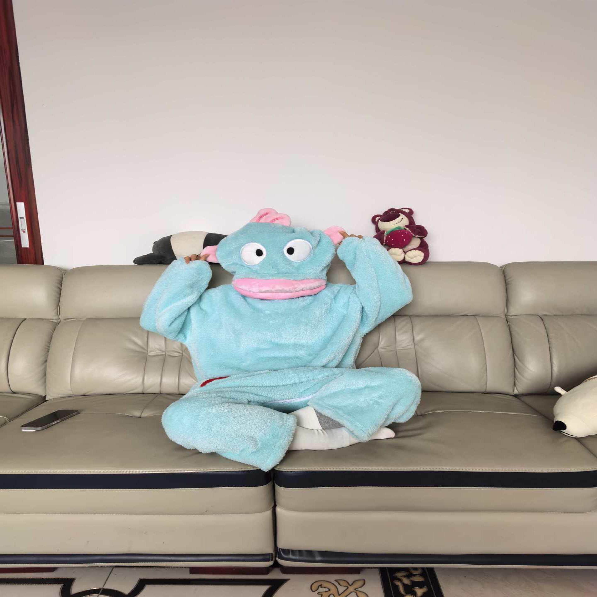 汉顿丑鱼情侣珊瑚绒睡袍