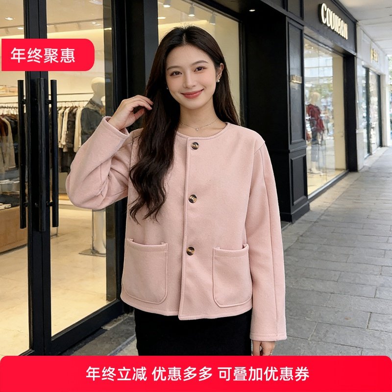 2025秋冬新款粉紫色学生小香风短款宽松圆领小个子羊毛呢外套女潮,女装/女士精品,毛呢外套,淘宝优惠券,粉丝福利购,淘宝优惠卷