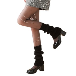 加绒双层波点黑丝袜黑透肤女秋冬打底裤 袜 光腿加厚黑色连裤