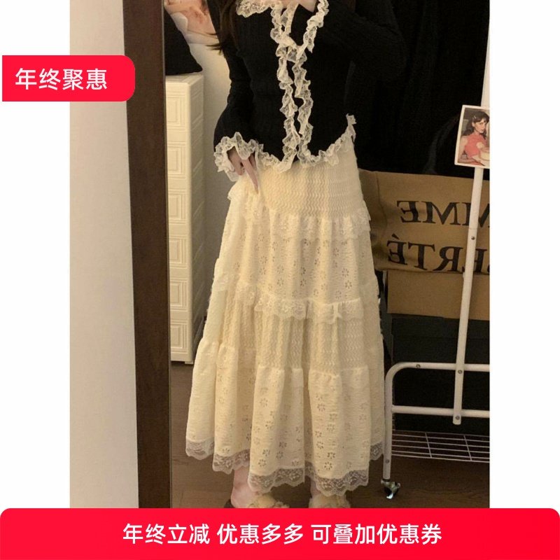 秋冬新款爆款设计感百搭韩系磨毛蕾丝拼接秋冬花边蛋糕裙半身裙,女装/女士精品,大码半身裙,淘宝优惠券,粉丝福利购,淘宝优惠卷