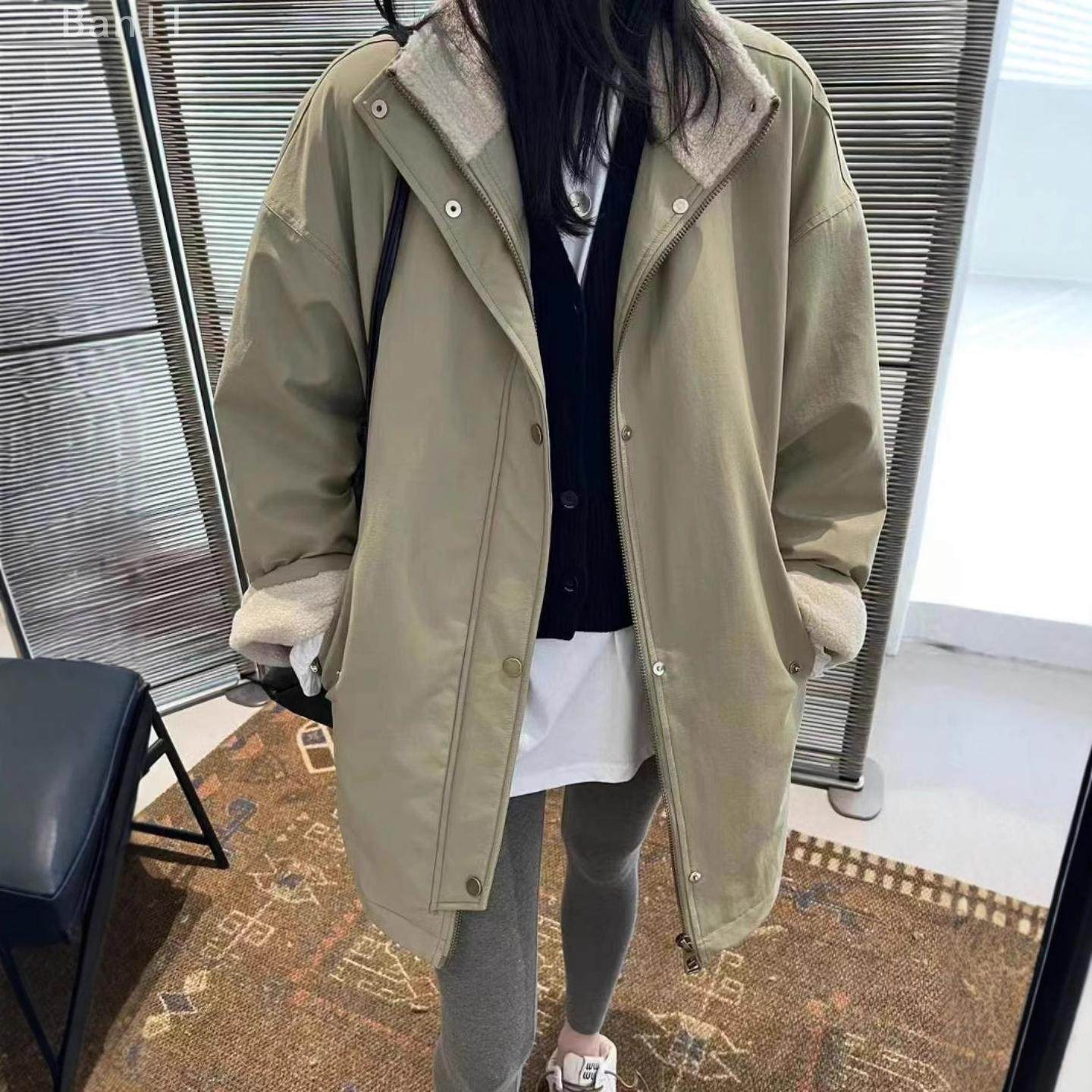 欧货服立领加绒棉衣女2025冬季新工装加厚保暖外套羊羔毛风衣纯色,女装/女士精品,大码棉服,淘宝优惠券,粉丝福利购,淘宝优惠卷