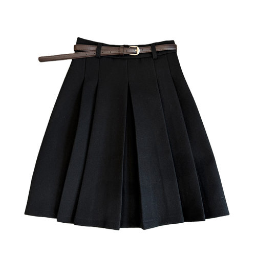 秋冬款加厚毛呢百褶半身裙女2025