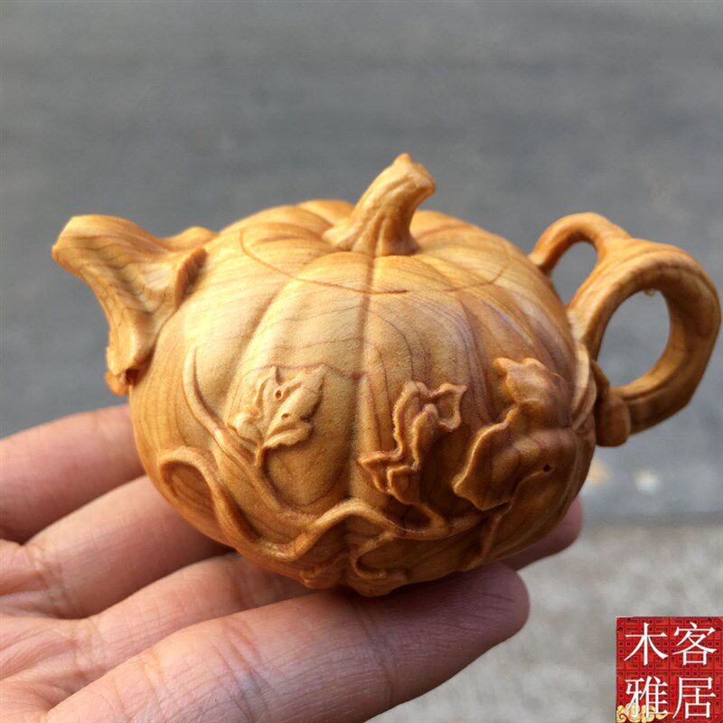 南瓜茶壶崖柏黄杨木雕手把件把玩件摆件工艺品文玩实木雕刻手把壶