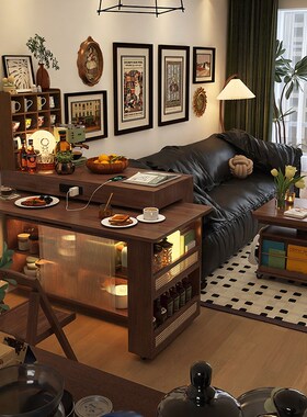 形影家具岛台餐桌一体可旋转小户型伸缩吧台中古风餐边柜沙发边柜