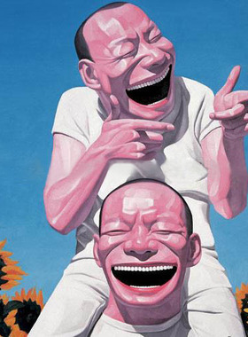 手绘油画岳敏君开怀大笑大嘴巴笑脸人物后现代欧式写实玄关装饰画