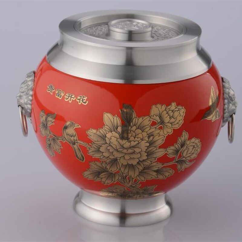 低促百分97.9纯锡陶瓷罐,精品茶叶罐,纯锡茶叶罐,花开富贵