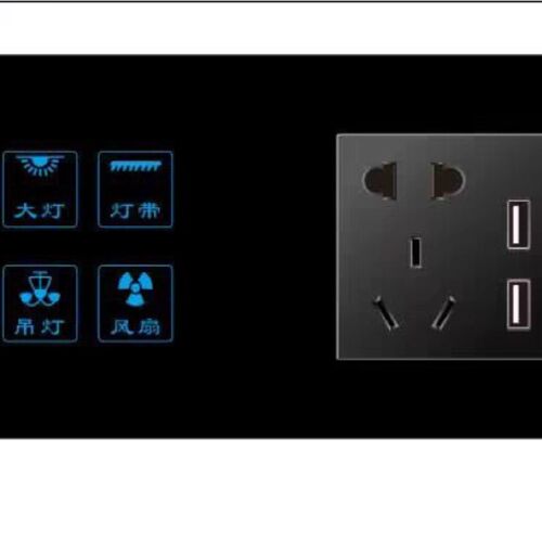 两连体黑色四开单控触摸开关触碰轻触玻璃面板开关加五孔usb