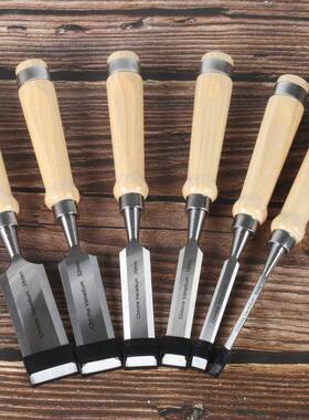 水曲柳柄平凿木工工具木凿6支装精套精品木盒包装组扁铲刀2023111