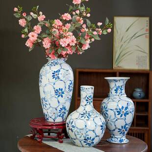 老艺匠心制作陶纯手绘轻瓷奢2陶瓷花瓶玄关摆件厅客新中人式玄关