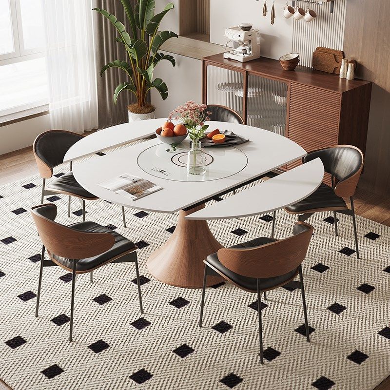 红晟岩板餐桌多功能家用小户型可变圆桌旋转可伸缩圆餐桌椅,住宅家具,岩板餐桌,淘宝优惠券,粉丝福利购,淘宝优惠卷