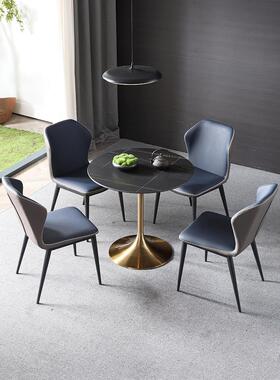 意大利无障碍豪华石板餐桌圆形黑色和白色灰色防刮谈判桌和椅子组