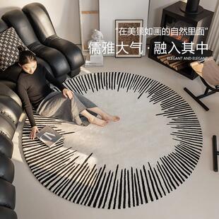 黑白条纹圆形客厅地毯羊毛手工定制别墅高端设计师书房卧室床边毯