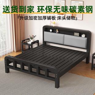铁艺床不锈钢床家用床头软包靠背1米5铁架床1米8双人床悬浮榻榻米