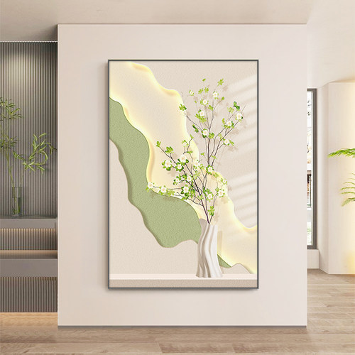 奶油风绿植玄关装饰画入户走廊过道挂画大气高级感客厅背景墙挂画