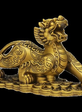 全黄铜质公母銅貔貅摆件一对金钱皮丘纯的客厅办公室酒柜招家财居