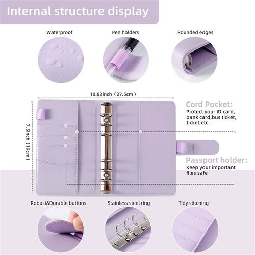 A6 PU Leather Cash Envelope Budget Binder Notebook Cash Enve