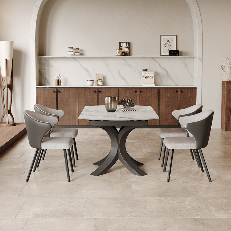 亮面岩板伸缩餐桌小户型家用2023新款意式方圆两用8人可折叠圆桌,住宅家具,岩板餐桌,淘宝优惠券,粉丝福利购,淘宝优惠卷